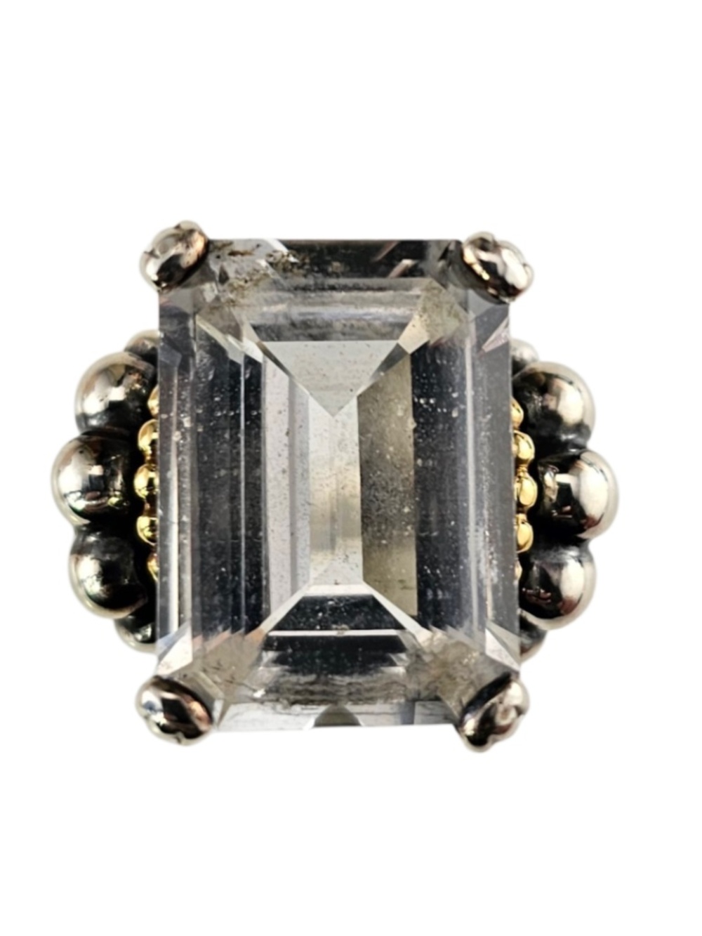 Lagos Caviar Sterling Silver & 18K Yellow Gold White Topaz Ring Size 7 #24522